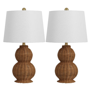 Millie 23" Modern Coastal Woven Rattan Gourd LED Table Lamp, Set of 2